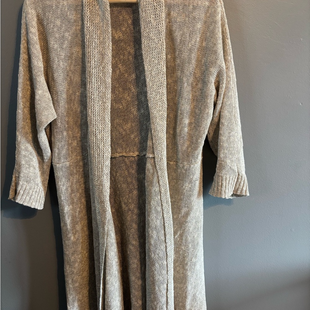 Eileen Fisher Open Knit Long Cardigan — Light Taupe